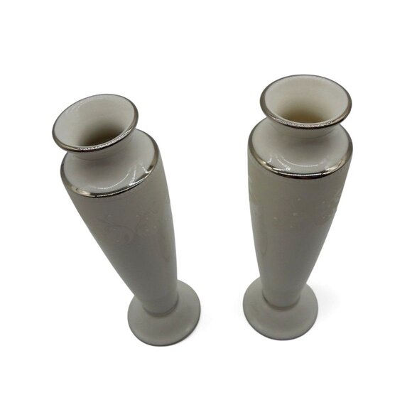 LENOX Opal Innocence Wedding Promises Bud Vase Duo Vintage 8" Tall - Picture 6 of 10